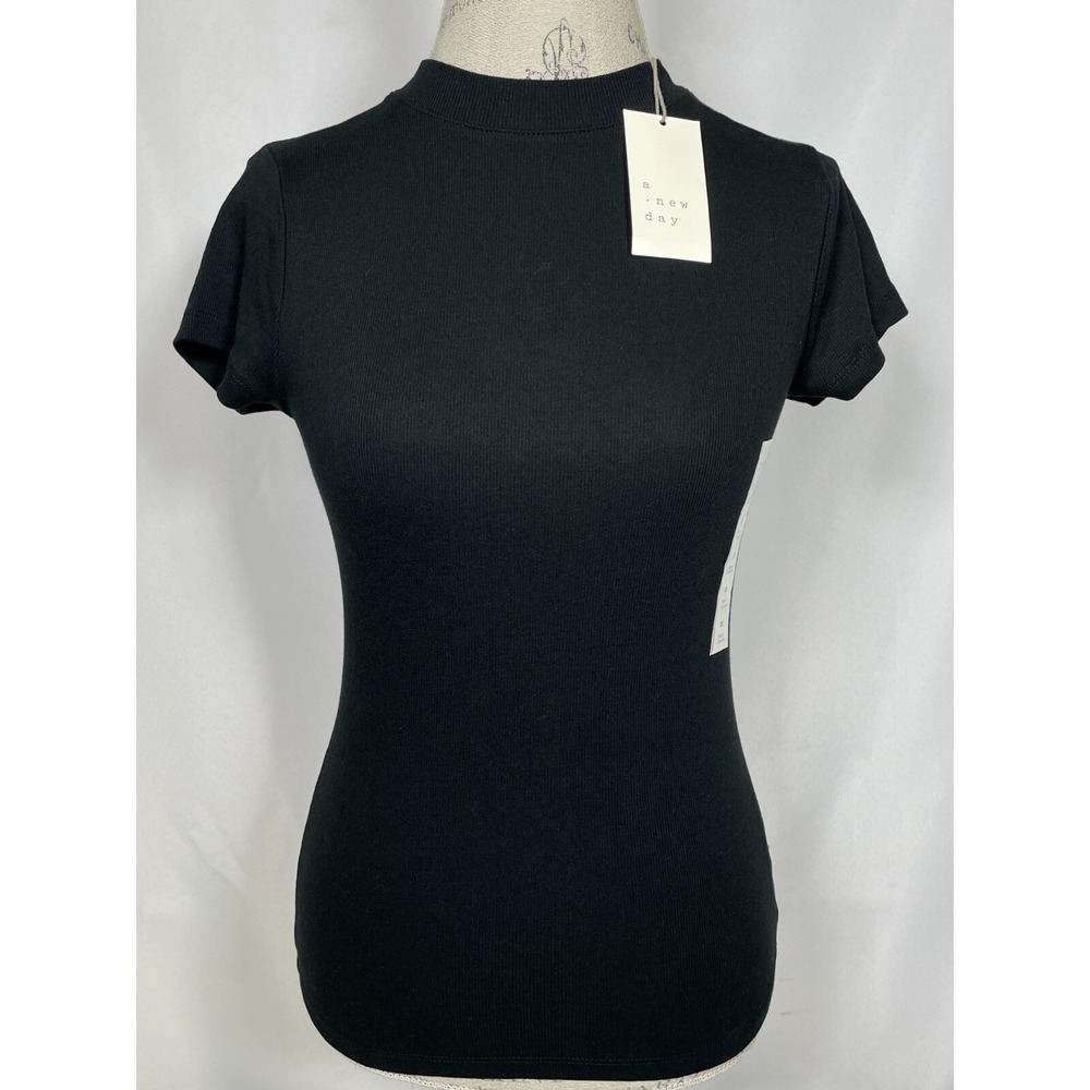 A New Day Black Cotton Blended Crew Neck T-Shirt Top Women's SMALL NWT